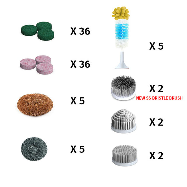 Bundle: Consumable Pack | 2 SS Bristle Brush, 36 Tough + 36 Mild Scrub Pads, 5 Bottle Brushes, 5 Copper Scrubber, 5 SS Scrubbers, 2 Flat Bristle Brush, 2 Corner Bristle Brush-hyperlychee