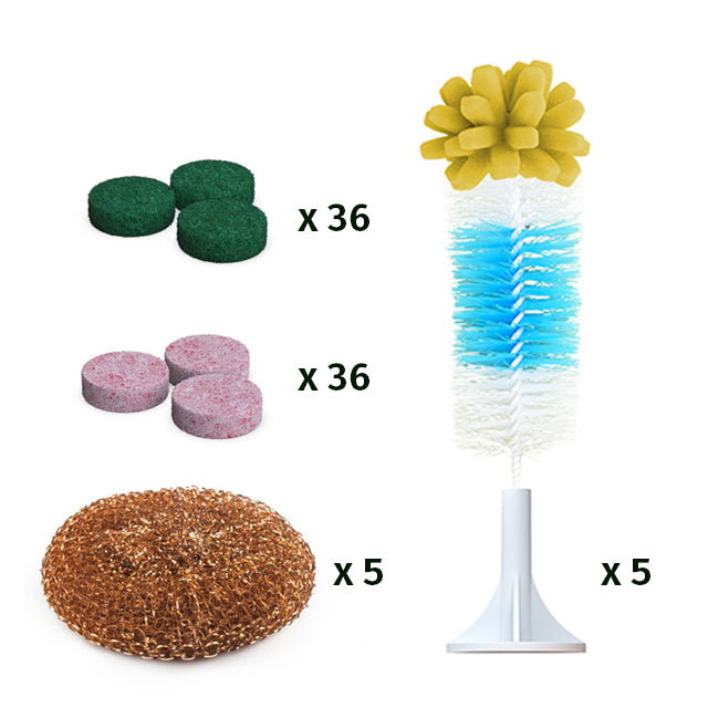 Consumable Pack | 36 Tough & 36 Mild Scrub Pads, 5 Bottle Brushes, 5 Copper Scrubber-hyperlychee